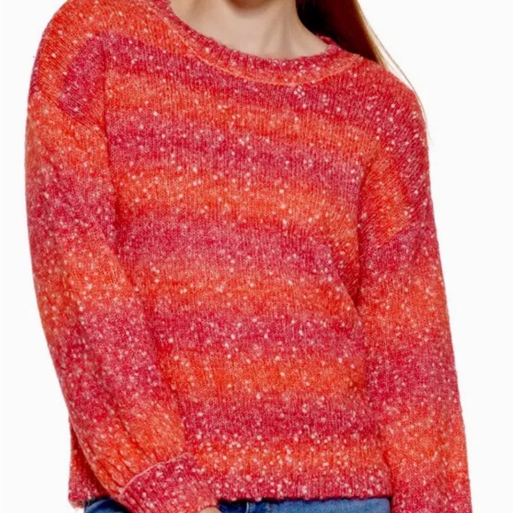 Calvin Klein Women's Pink Orange Ombre Stripe Long-Sleeve Wool Sweater Size XL
